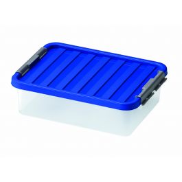 CONTENITORE BOX IN PLASTICA TRASPARENTE CON COPERCHIO BLU 9LT 40X29X11CM