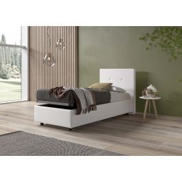 LETTO SINGOLO CON CONTENITORE MOD. NEW YORK IN ECOPELLE BIANCA