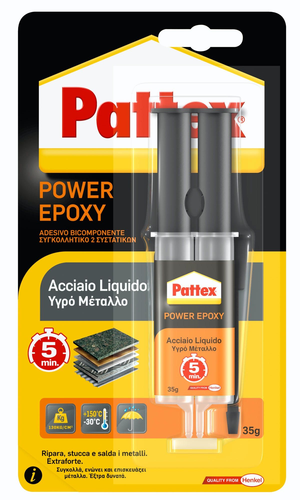 PATTEX POWER EPOXY ACCIAIO LIQUIDO 35gr SIRINGA BICOMPONENTE