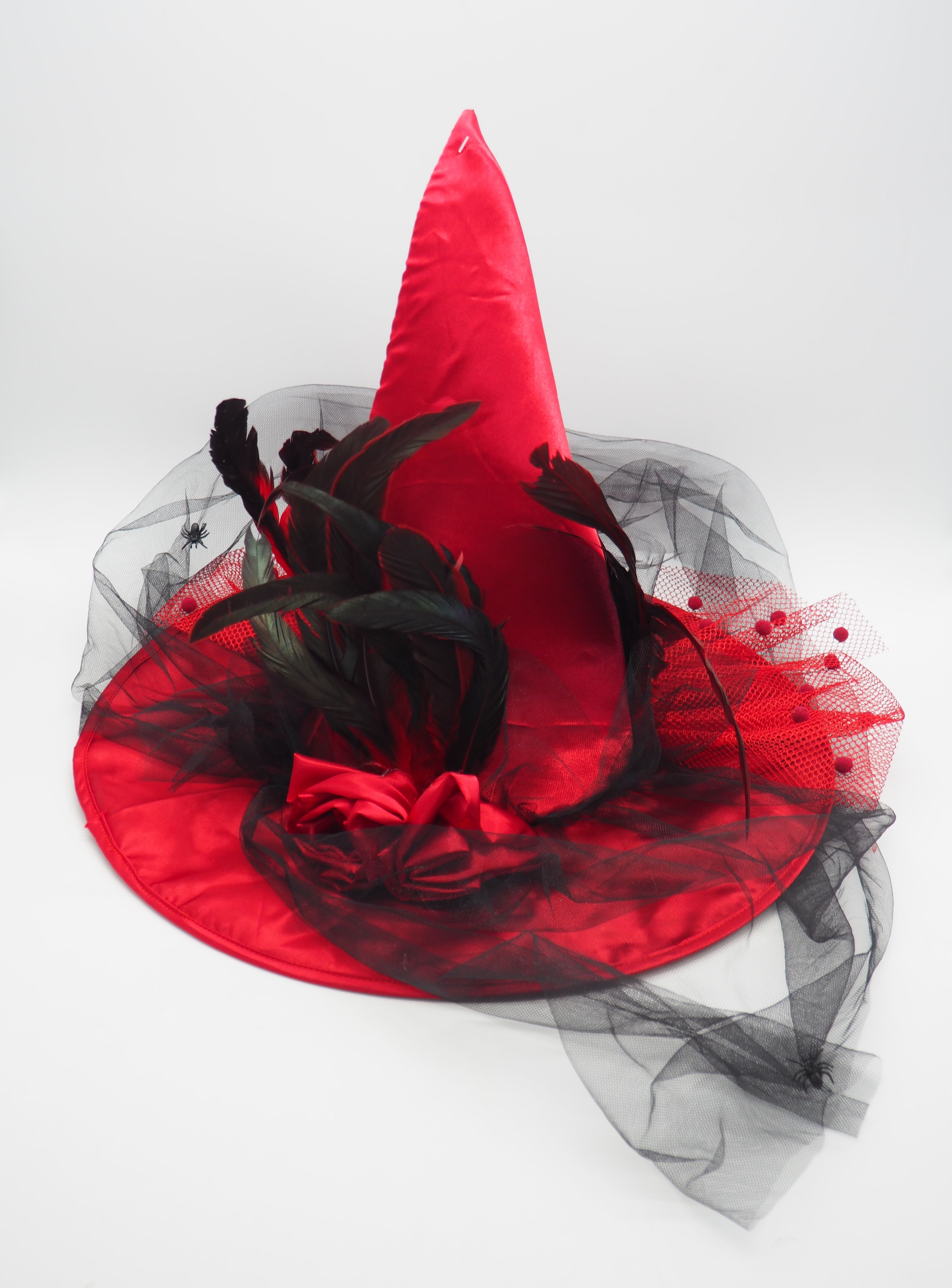 Cappello da Strega con Ragnatela Rossa da adulto per Halloween