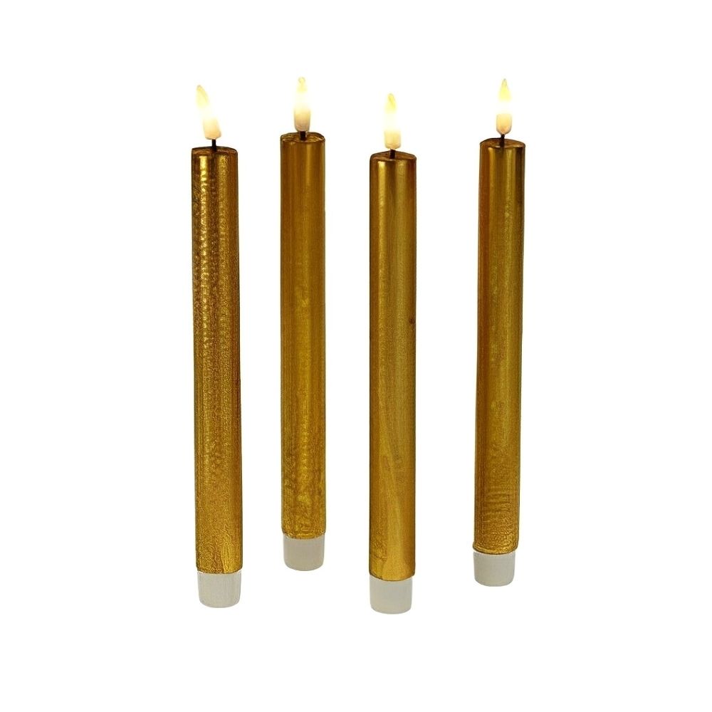 Set di 4 candele LED, bianche, vera cera/plastica/LED, H. 24,5 cm