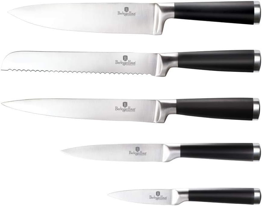 HL zhujiabao Set di coltelli da cucina nero con supporto in acrilico 6  pezzi Set di coltelli da chef professionale in acciaio inossidabile con  rivestimento antiaderente e bordo ultra affilato