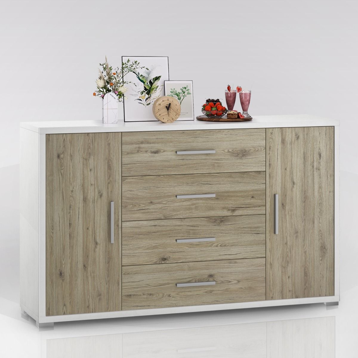 Credenza bassa in rovere cognac e marbre bianco schiacciato Forst -  Un'common