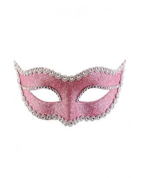 MASCHERA IN PLASTICA ROSA CON GLITTER E STRASS