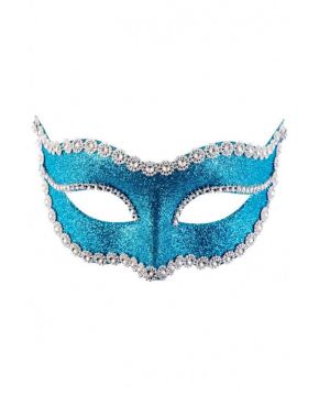 MASCHERA IN PLASTICA AZZURRA CON GLITTER E STRASS