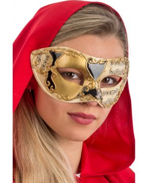 MASCHERA VENEZIANA IN PLASTICA CON DECORAZIONI ORO E NERE