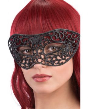 MASCHERA IN PLASTICA INTAGLIATA CON GLITTER NERI