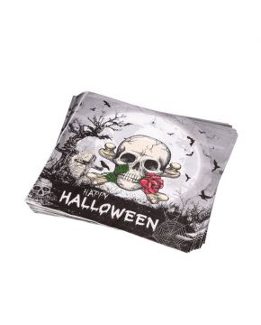 SET 12 TOVAGLIOLI IN CARTA HALLOWEEN TESCHIO 16,5X16,5CM