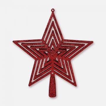 PUNTALE ALBERO A FORMA DI STELLA IN GLITTER ROSSO