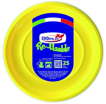 SET 25 PIATTI PIANI IN PLASTICA DIAM. 22CM GIALLO