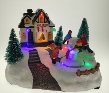 VILLAGGIO LUMINOSO CON PUPAZZO DI NATALE 20X14 H 14.9CM