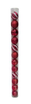 SET 12 PALLINE IN PLASTICA ROSSE/BIANCHE D 8CM