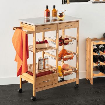 CARRELLO DA CUCINA IN BAMBOO 76X37 H.86CM NATURALE 