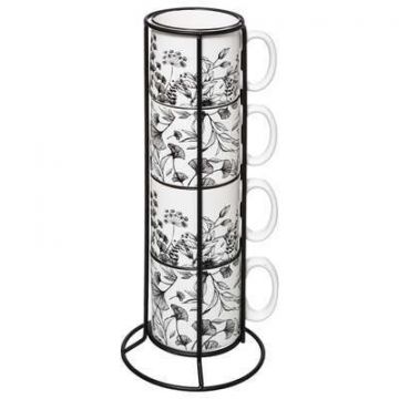 SET 4 TAZZE RACK FLORAL C/SUPPORTO