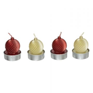 SET 4PZ CANDELE NATALIZIE ROTONDE ORO/ROSSE D. 3.72CM H. 4.7CM