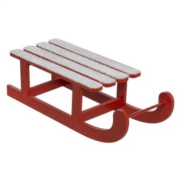 DECORAZIONE SLITTA DI LEGNO ROSSA INNEVATA 40X15 H. 12CM