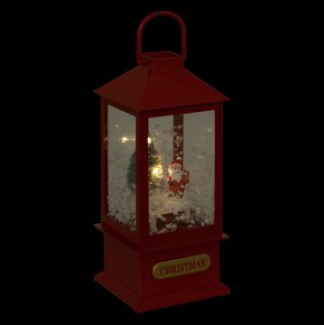 LANTERNA ROSSA LUMINOSA CON BABBO NATALE E NEVE IN ABS E PE 9X9 H 19.5CM