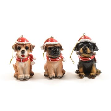 PENDENTE CANE CON CAPPELLO BABBO NATALE 7X6CM H 9,5CM ASSORTITO