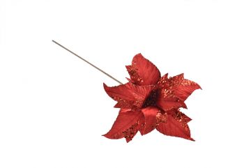 FIORE STELLA DI NATALE ROSSO CON GLITTER GAMBO LUNGO