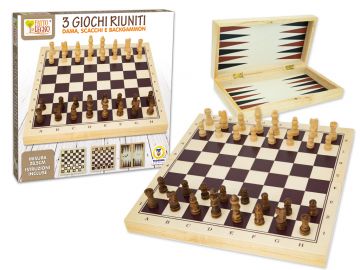 FATTO DI LEGNO - GIOCO 3 IN 1 DAMA/SCACCHI /BACKGAMMON