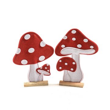 DECORAZIONE FUNGHI IN PANNOLENCI SU BASE IN LEGNO 17X3CM H 22CM ASS.