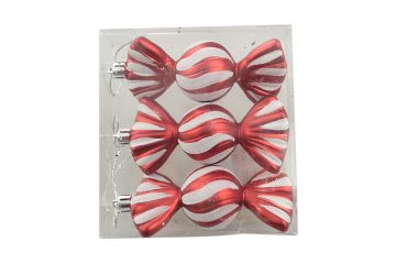 SET DI 3 PENDENTI A FORMA DI CARAMELLA ROSSO/BIANCO 12X4CM H.11.5CM