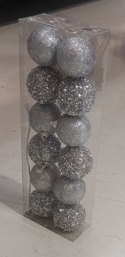 SET 12 PALLINE IN PLASTICA ARGENTO GLITTER DIAM. 5CM 