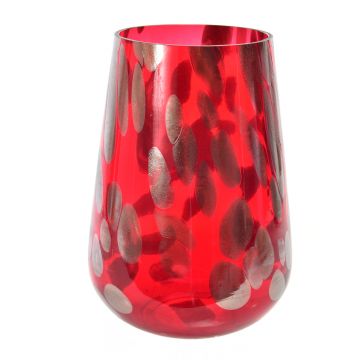 VASO IN VETRO ROSSO DECORATO D. 15CM H 21,5CM