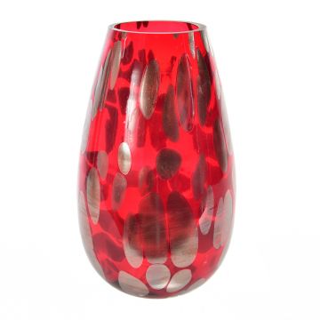 VASO IN VETRO ROSSO DECORATO D. 17CM H 28CM