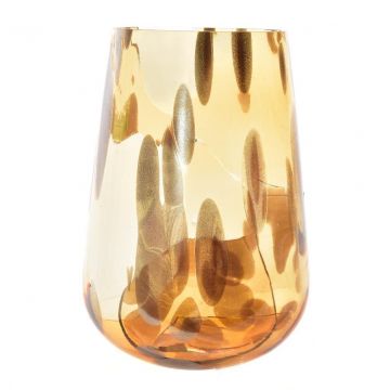 VASO IN VETRO DECORATO GIALLO E MARRONE D 15CM H 21,5CM