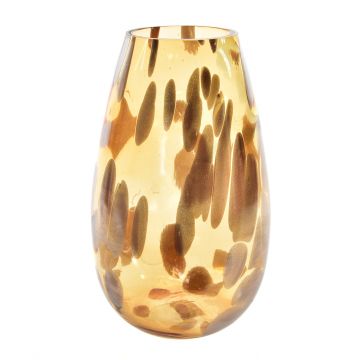 VASO IN VETRO DECORATO GIALLO E MARRONE D 17CM H 28CM