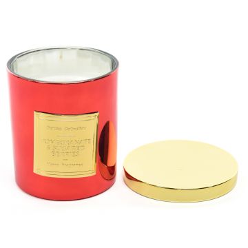 CANDELA MOD. LINGOTTO ROSSO IN VETRO C/COPERCHIO D. 8CM H 9CM