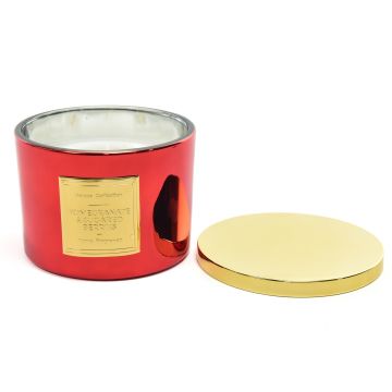 CANDELA MOD. LINGOTTO ROSSO IN VETRO C/COPERCHIO D 10,9CM H 8CM