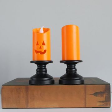 CANDELA LED DI HALLOWEEN ARANCIONE CON SUPPORTO NERO