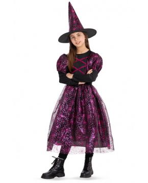 COSTUME STREGA FUCSIA CON RAGNATELE PER BAMBINE TG. 10-11 ANNI