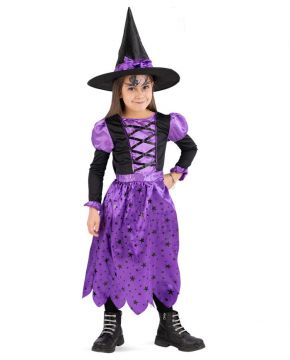 COSTUME STREGA VIOLA CON CAPPELLO PER BAMBINE TG. 6-7 ANNI