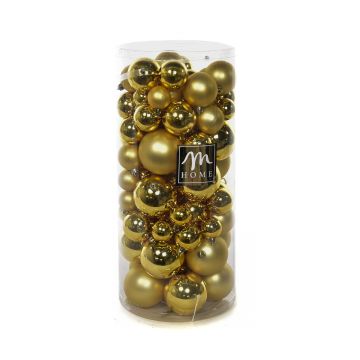 CONFEZIONE 80 PALLINE ORO LUCIDE/OPACHE IN PLASTICA MISURE ASSORTITE