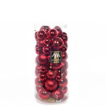 CONFEZIONE 80 PALLINE ROSSE LUCIDE/OPACHE IN PLASTICA MISURE ASSORTITE