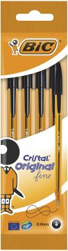 BIC - SET 4 PENNE A SFERA CRISTAL ORIGINAL FINE NERE