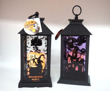 LANTERNA IN PLASTICA CON LED DECORAZIONE HALLOWEEN 13X13CM H 31CM ASS.