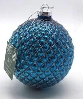 PALLINA IN VETRO BLU CON GLITTER DIAM. 8CM 