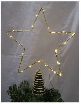 PUNTALE STELLA IN TINSEL DORATO CON LED A LUCE CALDA