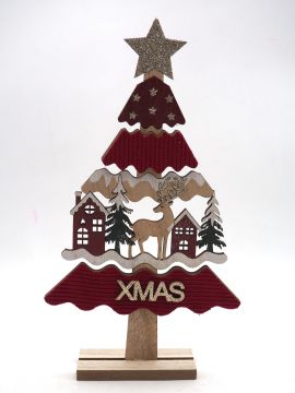 DECORAZIONE ALBERO DI NATALE IN PANNO CON BASE IN LEGNO 16.5X4 H 29.5CM