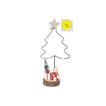 DECORAZIONE ALBERO CON LUCI E ANGIOLETTO SU BASE LEGNO H. 29CM