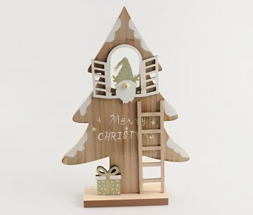 DECORAZIONE ALBERO DI NATALE IN LEGNO CON GNOMO 21.5X5 H. 31CM ASSORTITO