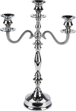 CANDELABRO CON 3 FUOCHI IN ALLUMINIO CROMATO H. 39CM