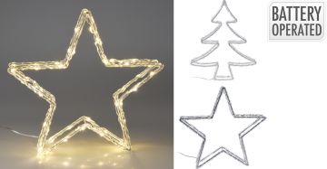 DECORAZIONE STELLA/ALBERO IN PS A BATTERIA H. 30CM ASSORTITO