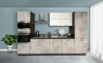 CUCINA KIRA CM 330X60 H 216 CEMENTO FUMO E CEMENTO BIANCO