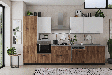 CUCINA MOD. MIRA COMP. IRIS  CM 360X60 H 216 COGNAC E BIANCO OPACO