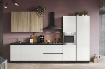 CUCINA SANDY CM 363X60 H.240 BIANCO DUNE E NOCE NATURALE VERSIONE DESTRA